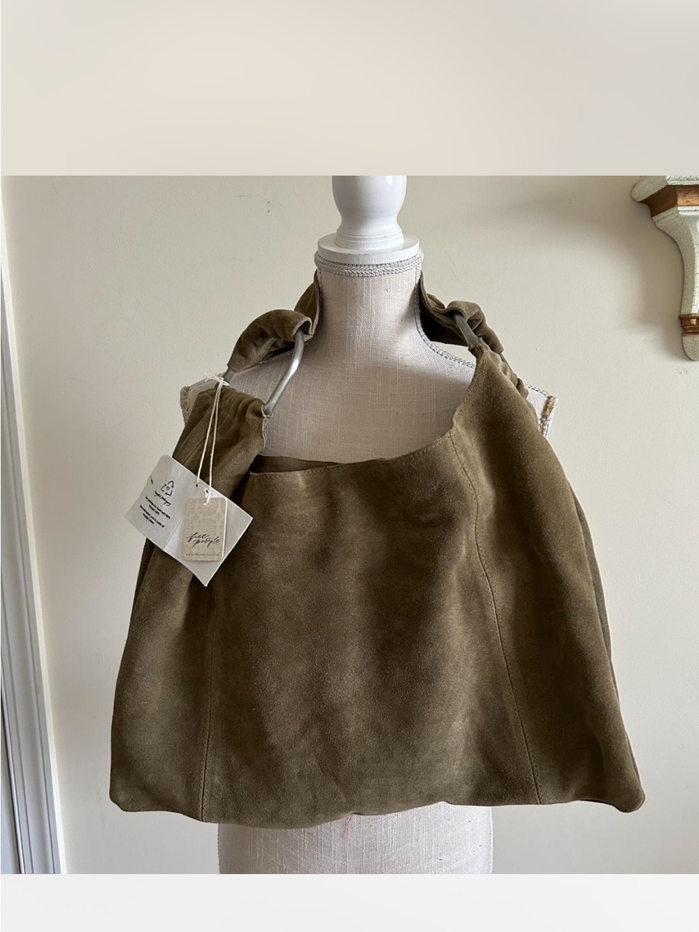 Free People Khaki Suede Shoulder Tote Bag